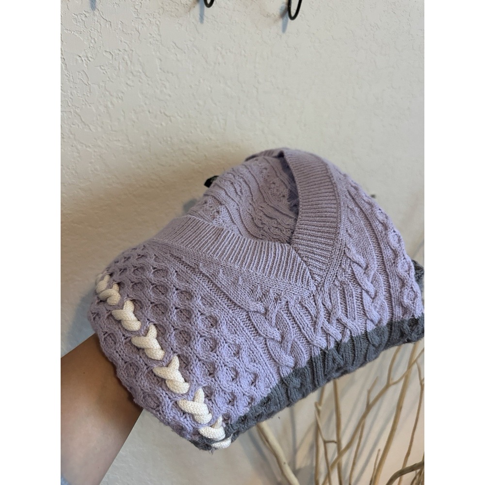 Club Monaco Purple Violet Lavender Color Block Sweater Pullover Size M 87% Wool - Picture 13 of 13